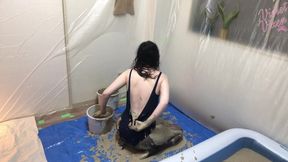 Lots of Mud up My Pussy! Foot Job+bj POV in Swimsuit Side