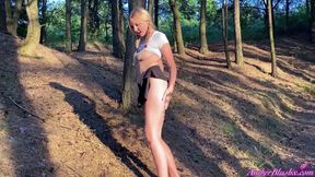 Sexy babe sensual fingering pussy outdoor in the wood - female orgasm