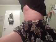 Cute Trans Boy Shows off his Tits and Little Dick in a Skirt