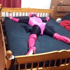 Sissys bed bondage with new belt