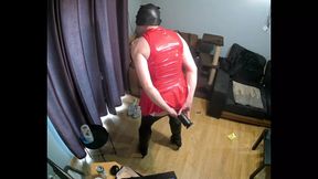 Red pvc dress and boots fisting (onlyfans maninhighheels)