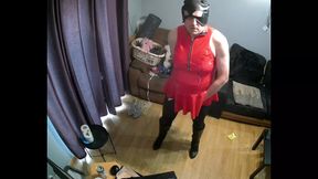 Red pvc dress and boots fisting (onlyfans maninhighheels)