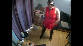 Red pvc dress and boots fisting (onlyfans maninhighheels)