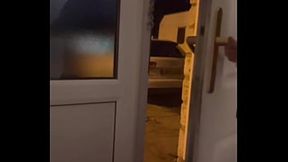 Spreading my legs wide open in front of a open door