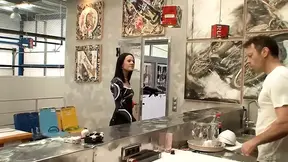 Firefighter Babe in Black Lingerie Sucks Cock Wildly