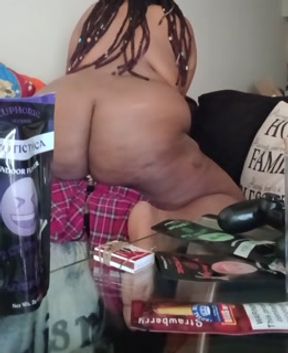 BBW Stoner Gets Horny AF While Toking and Starts Riding Her Own Strap