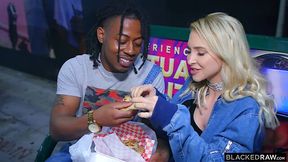 A stunning, pale, busty milf goes straight to the hotel after a date to jump on BBC