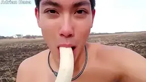 Stunning Oriental Lad Outdoor Masturbate Show
