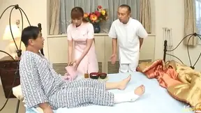 Myuu Hasegawa Asian doll with big tits rubs a cock in her cleavage