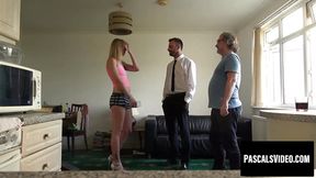 Long-legged blonde Jentina deepthroats and rides large cock