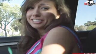 Blonde and dark haired 19 year old lesbians pounded with a double sex toy