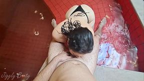 POV - Huge Ass Amateur Girlfriend Wearing A Tiny Bikini Sloppy Deepthroat And Rough Poolside Fucking After A Footjob