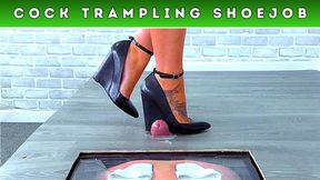 3 x Shoejobs, 2 x Drains and 1 x Ruined Orgasm Under My Office Wedges (233) - Slave POV - Cock & Balls Post Cum Trampling CBT