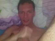 Skinny horny teen cums all over his right eye (self facial)