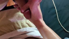 Tiny feet on a big dick, foot job, cum on toes, ball squeezer, foot fetish