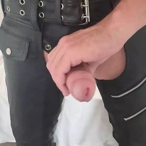 Leather big cock cumming