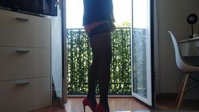 At the Window in Lingerie and Heels and Anal Plug