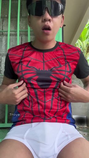 Asian Spiderman Cums on a Rainy Day