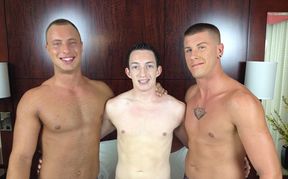 Homemade threesome with bareback sucking and anal fucking