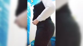 Office temptress strips and shows off her big ass