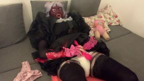 Frilly Little Failure in Pink &amp; Black - Sissy Slut Humps Her Tiny Caged Clitty with a Big Vibrator While Mommy Watches