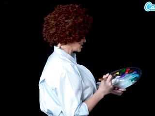 Big Melons MILF Ryan Keely Cosplay As Bob Ross Gets Sexually excited During Painting Tutorial