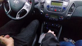 Amateur MILF gives a handjob to a taxi driver and teases him in the car, in public