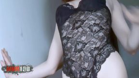 Cynthia Lavigne: Pornostar Petite Brunette Cynthia Lavigne Stripping in the Stairs