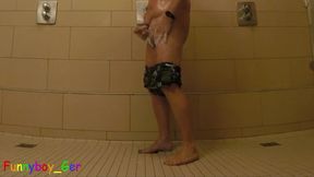 Pissing Wash Jerk Off And Finger In Ass In A Real Public Shower Room