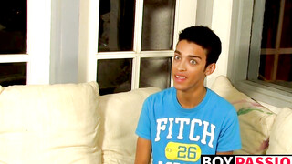 Interviewed twink tugs on his cock until he cums thick loads