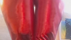 Farting in Tight Red Metallic Leggings