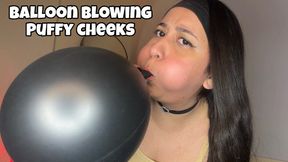 Extreme cheek puffing while blowing big balloons