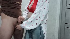 sexy stepmom jerks off stepson's cock