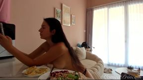 Peeking at Mommy&#039;s Tits While She Cooks in a Thong POV
