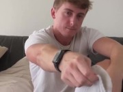 Aussie office bro gives Jerk Off Instructions with his sweaty black socks and feet