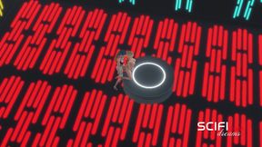 Sci-Fi walls. Sex cyborg and beautiful girl in the planet base station