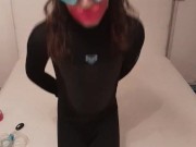 Trans Girl enjoys long Breathplay and Bondage Games in Wetsuit and Snorkel Mask until Orgasm
