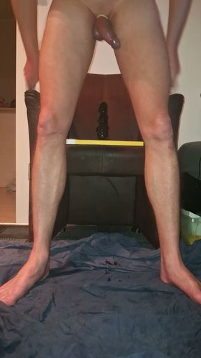 Hot Gay with Beautiful Feet Rides Dildo and Has Pissing Orgasm