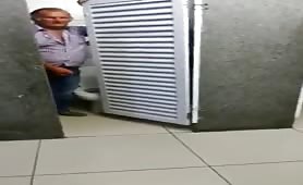 Old Man jerking off in public toilet and cruising with young big cock