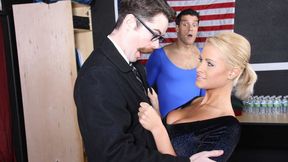 Stunning glamorous blonde rides on a big dick