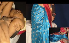 Me, My Sexy Pure Step Sister, in a Silk Saree, White, with a Thick Condom Stuck on, Her Small Vagina Is Tight