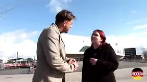 Chubby redheaded babe rides hard cock outdoors