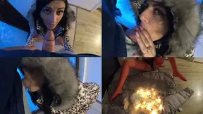 Brunette gets facefucked and covered in cum while wearing glossy jacket