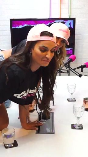 Thrilling moment from &quot;Flavia Oliver performs oral sex on Natasha Steffens during the recording of the California Podcast&quot;
