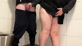 Curvy MILF sucks and cums on big cock in public toilet