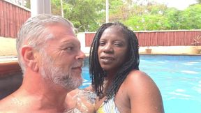 The Taboo Dip, Interracial Couple Nearly Get Caught Having a Moment at the Pool