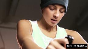 Satisfying sweaty teen humping an exercise bike seat.