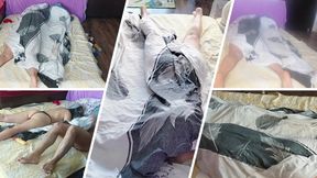 Sensual massage of a hot couple with oil on the body.