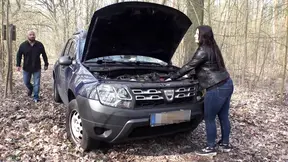 German GF sucks cock in the car