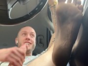 White boy cums huge in car